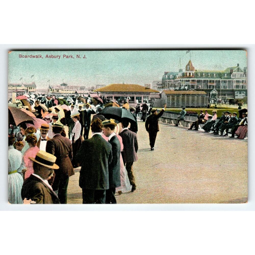 Vintage Postcard Boardwalk Asbury Park NJ Crowd Seaside Resort Unposted